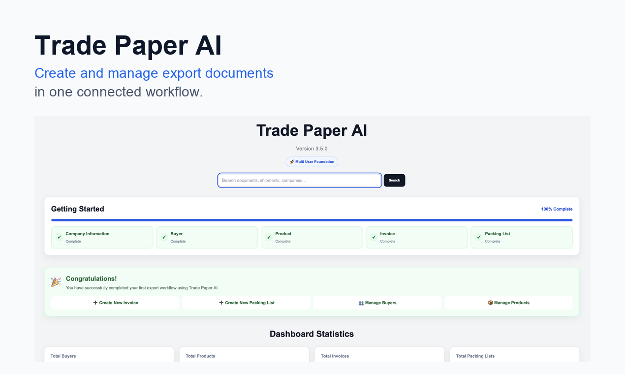 Trade Paper AI workspace overview